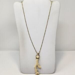 Stella and Dot Cameron White Enamel Coral Pendant Long Chain Necklace Gold Tone